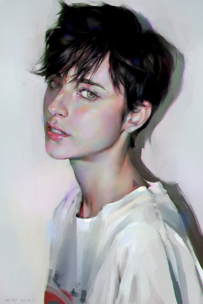 portrait of a young dark-haired girl with a short haircut