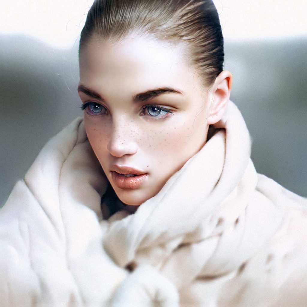 portrait of a young woman in a white coat