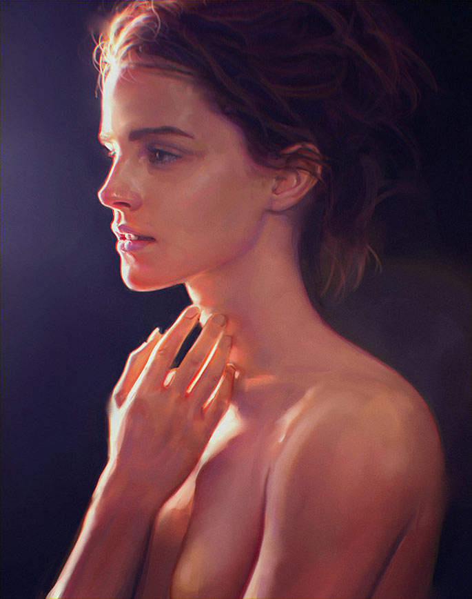 portrait of a nude young woman with brown hair