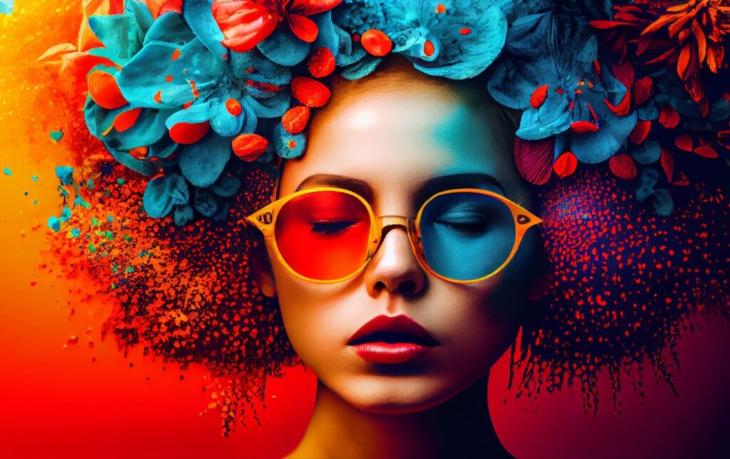 Colorful digital portrait of young woman